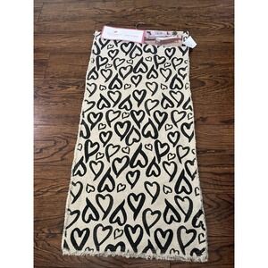 Storehouse Valentine Table Runner Black Tan Hearts Fringed Border NWT 16 X 72